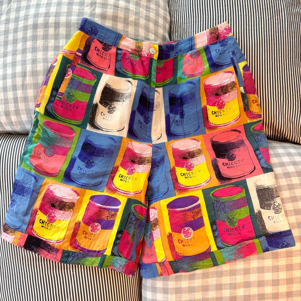Vintage 90s Andy Warhol style 100% Silk High Waist Shorts